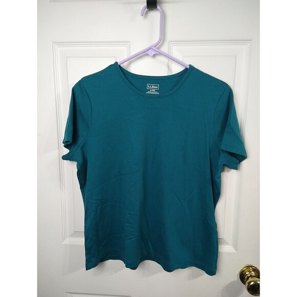 L.L. Bean Woman LP Tee Aqua Short Sleeve Casual Comfort 100 Supima Cotton - Picture 1 of 6